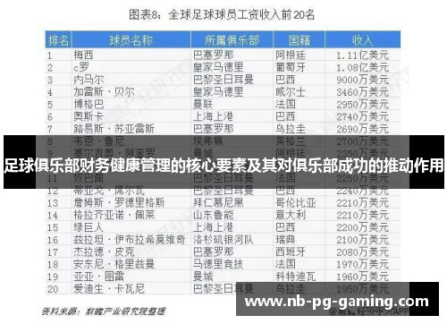 足球俱乐部财务健康管理的核心要素及其对俱乐部成功的推动作用